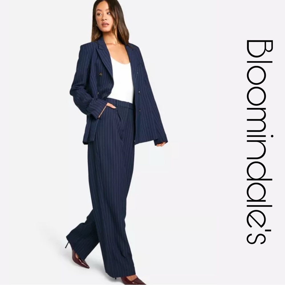 Bloomingdale’s Navy Blue Pinstriped Dress Pants